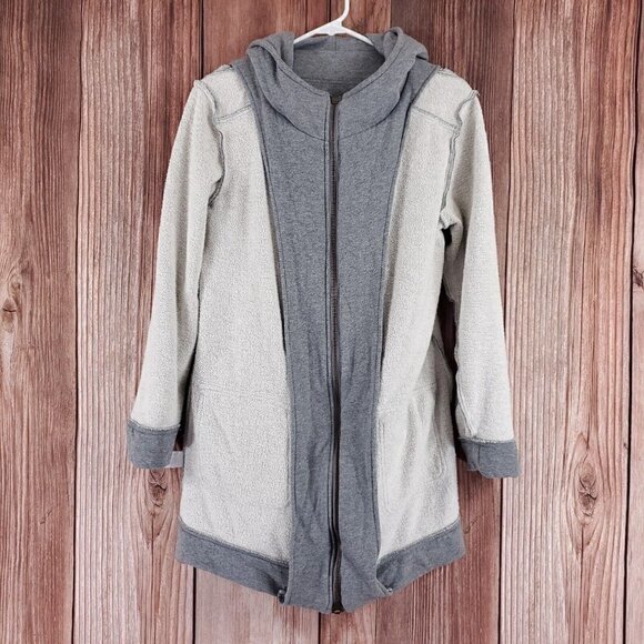 Soft Surroundings Womens Small Gray Hooded Toggle Coat Full Zip Cotton Fleece - Picture 5 of 16